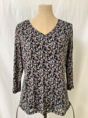 Croft & Barrow Sheer Shirt Top Blouse-Gray Blue Black Taupe-Lined-3/4 Sleeves-L